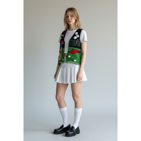 Cotton Salsa Sweaters - Cotton Salsa Handmade Peru Golf Scene Knit Sweater Vest Vintage Novelty 90s